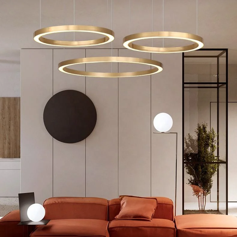 Aluminio Oro circular moderna cocina/comedor LED Interior colgante colgante redondo Anillo de luz