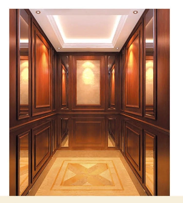 Luxury Golden Titanium Wooden Cabin with Manual Door Automatic Door Machine Room Less Home Elevator