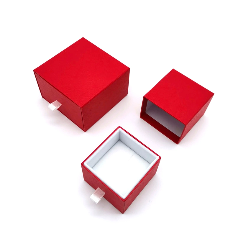 Caja de joyería deslizante de papel texturizado rojo lujoso con inserto