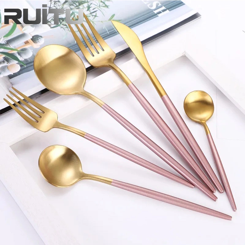 5 Star Hotel Restaurant Table Ware 304 Portugal Stainless Steel Wholesale/Supplier Cutipol Flatware Cutlery Set Wedding Reusable Edible Pink Matte Gold Plated Cutlery