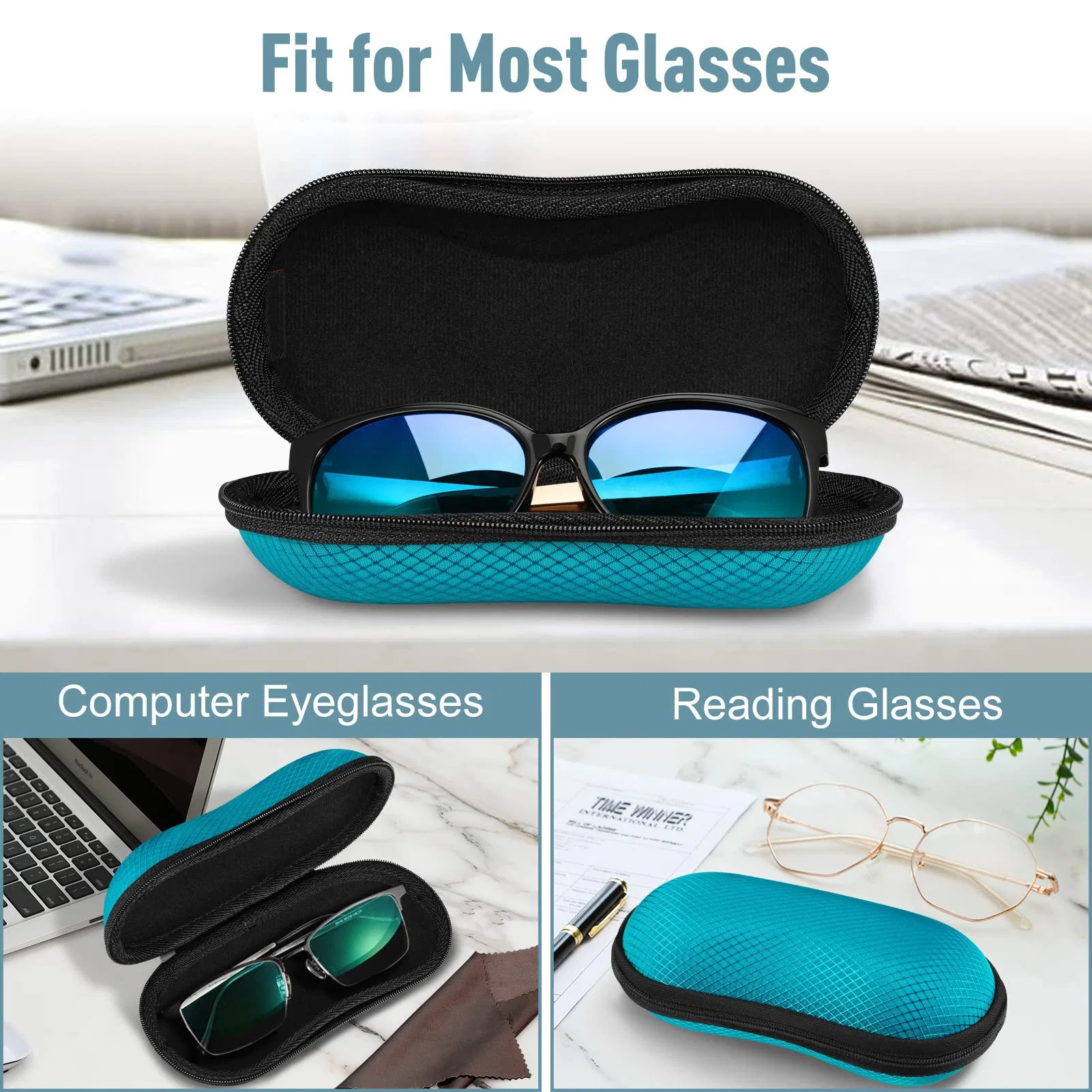 Sunglasses Hard EVA Case with Metal Carabiner Shockproof Sport Glasses Case