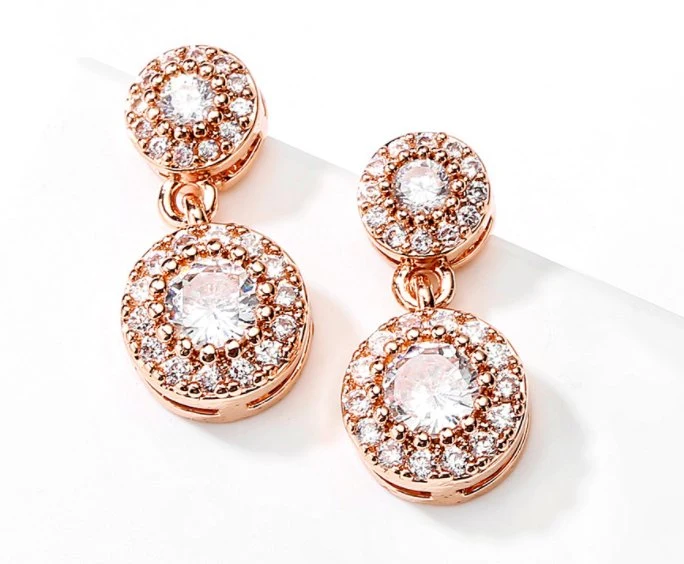 Rose Gold Round CZ Earring, Bridal CZ Earring Jewelry, Wedding CZ Earring