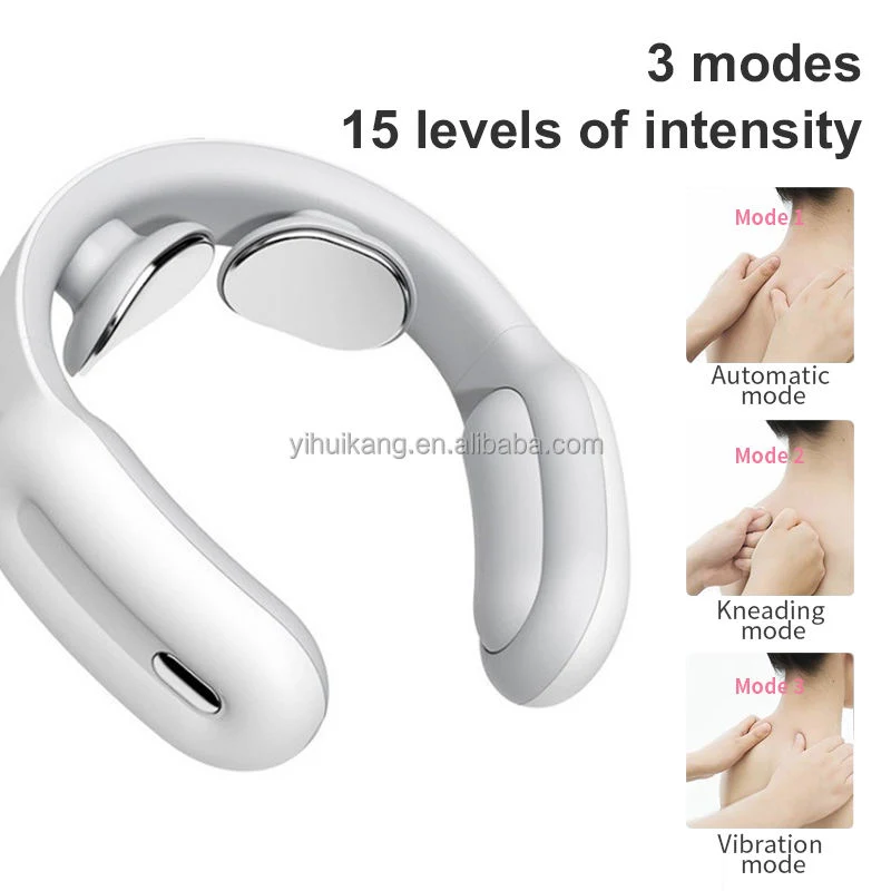 Wireless EMS Salud Cuidado Masaje alivio del dolor en el cuello Calefacción vibración Pulse Massager etiqueta privada eléctrico Smart cuello Massager