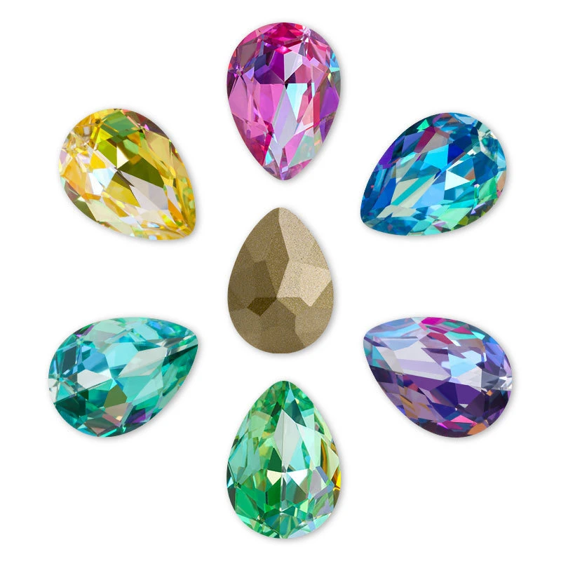 Glass Teardrop Pointback Chatons Rhinestones for Wedding Dress Garments Bag Accessories