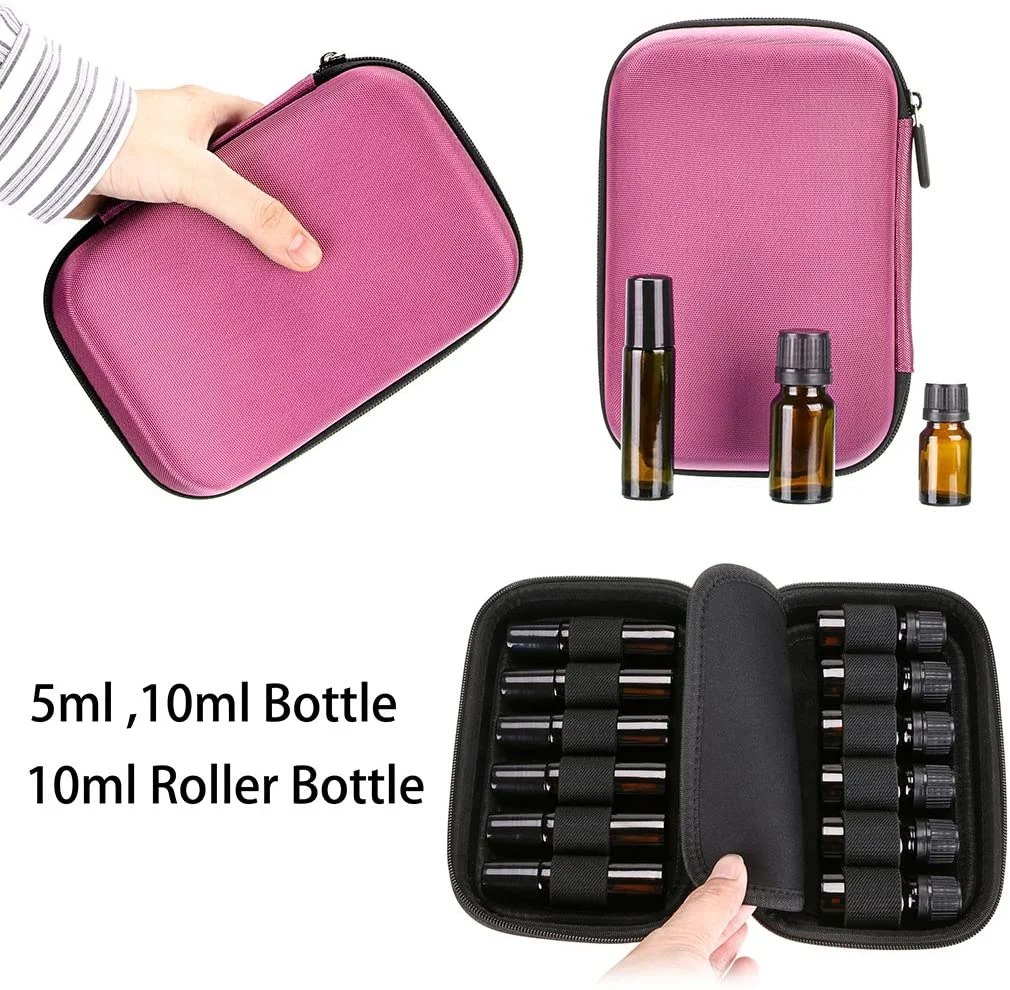 Wholesale/Supplier Pink Color 12 Bottles EVA Hard Essential Oil Case with Middle Plate to Protect The Bottle