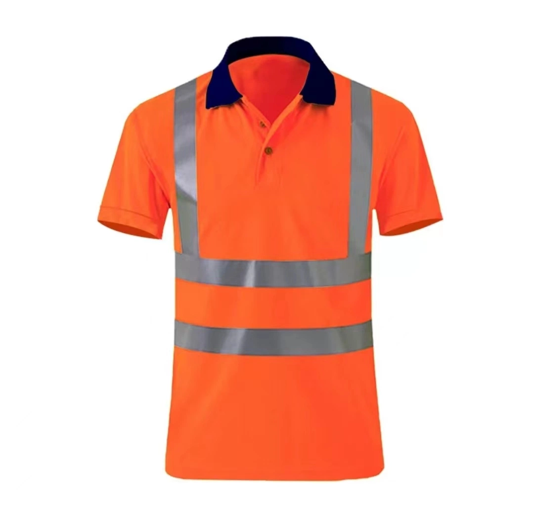 2023 Wholesale/Supplierr Price Safety Polo Short Sleeve Workwear T-Shirt Protective Hi-Vis Clothes with 5cm Reflective Tapes