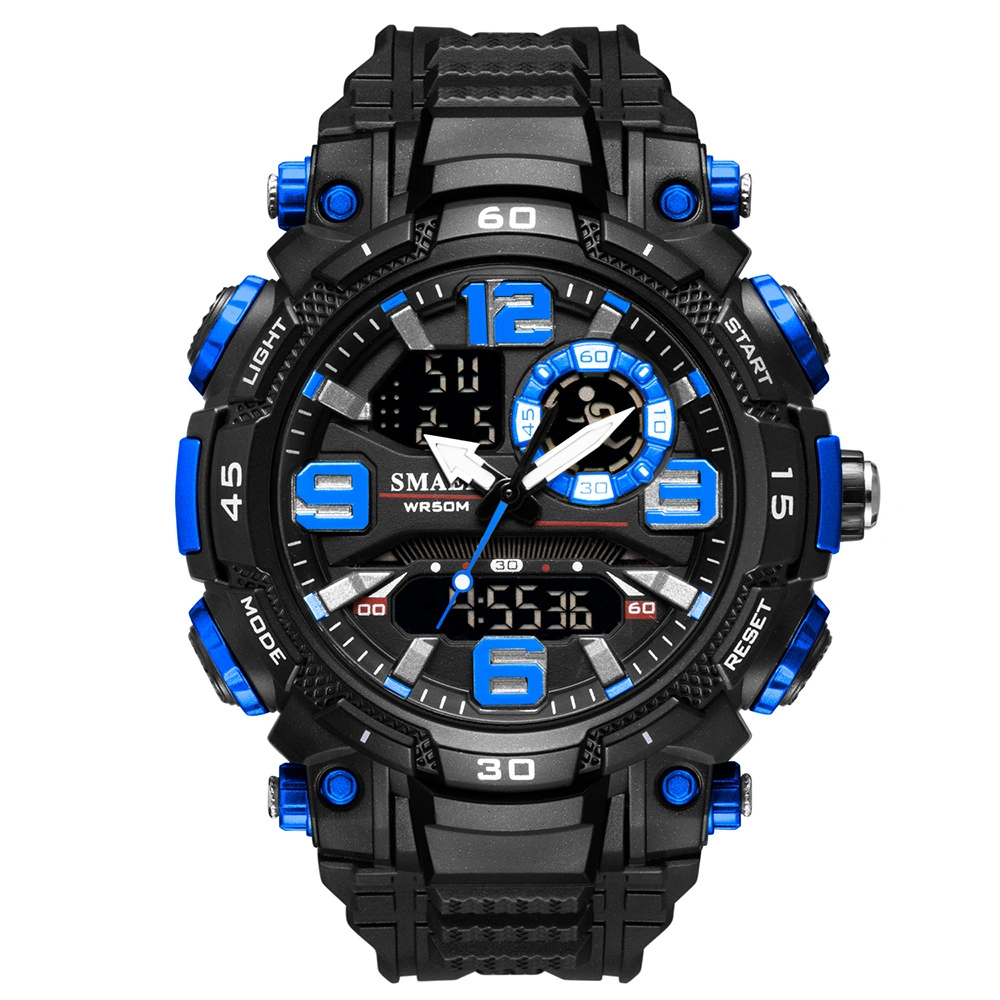 Black&Blue Dual Display Electronic Watch Youth Men's Student Waterproof Sports Watch Wholesale Luminous Alarm Clock