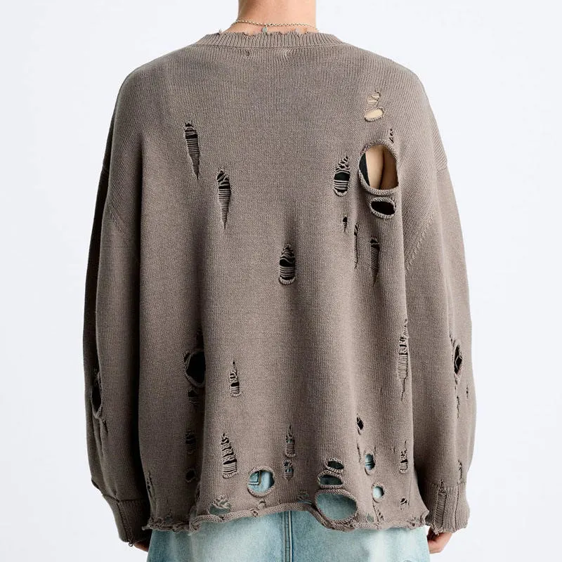 Custom Logo Men's Oversized Cotton Sweater Textured Ripped Pullover for Wholesale/Supplier