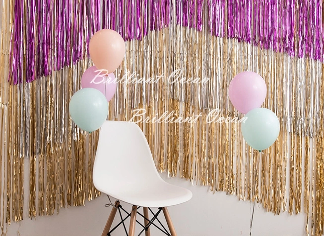 Assorted Color Metallic Foil Curtain Foil Fringe Tinsel Curtain Birthday Party Decoration