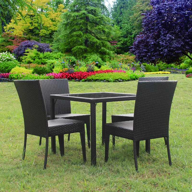 Outdoor Patio Furniture Rattan Set 5 Piece Outdoor Conversation Set Dining Table Chair with Ottoman and Throw Pillows