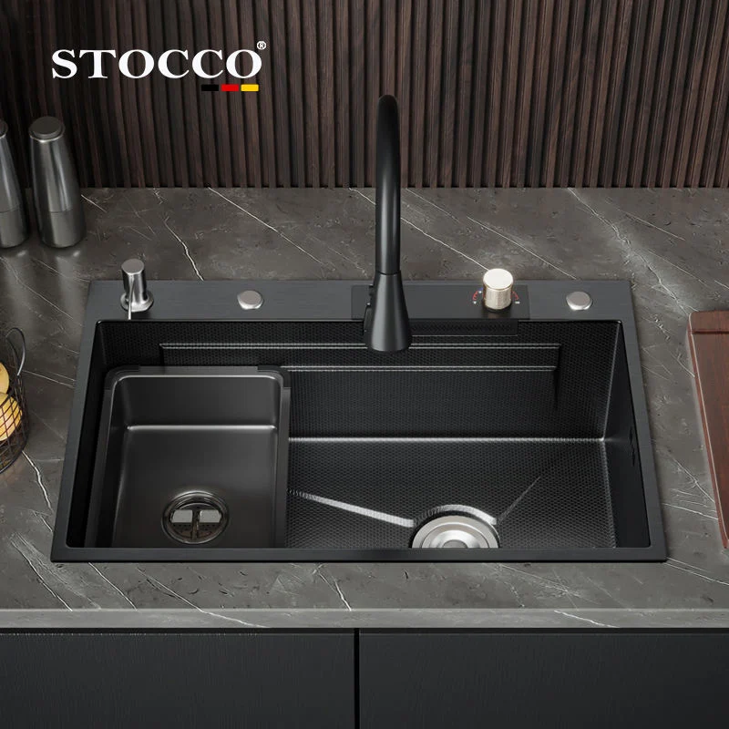 Luxury Modern Draining Single Bowl 304 Stainless Steel Multifunction Kitchen Sink Black Waterfall Faucet Kitchen Sinkspopular
