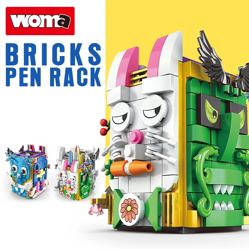 Woma Toys Modern Novel Design Kids Children Day Boy Cartoon Pen Box Girl Pen Rack Pen Holders Little Small Building Block Brick Puzzle Game Toy