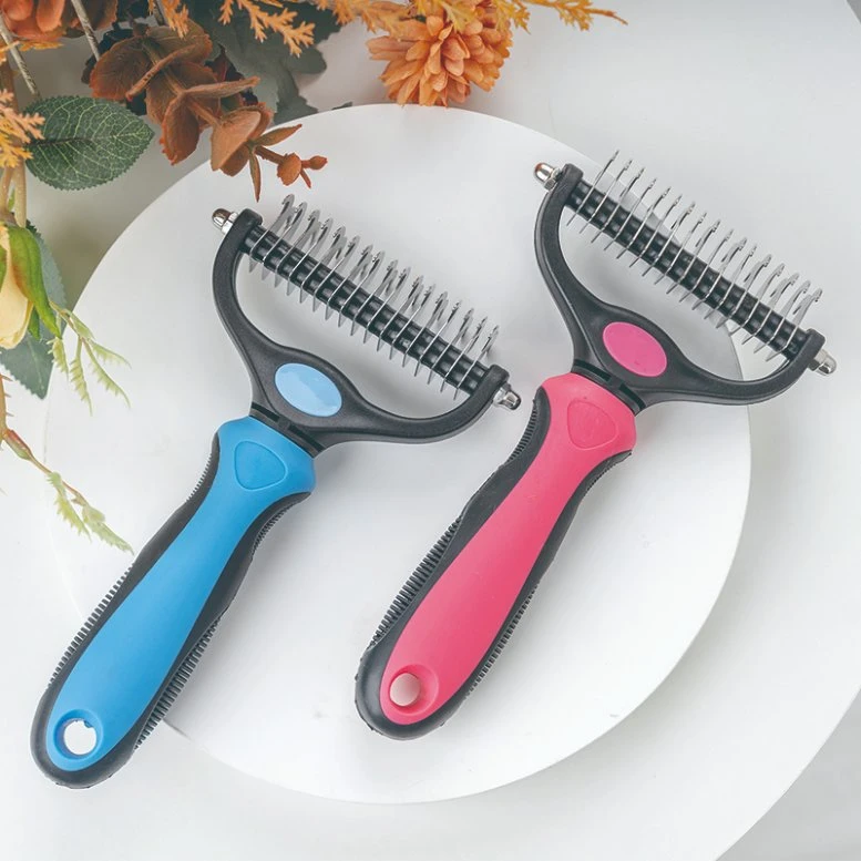 Rena Pet Durable ABS Stainless Steel Double Sided Blades Fur Dematting Trimmer Deshedding Grooming Hair Removal Comb Brushes