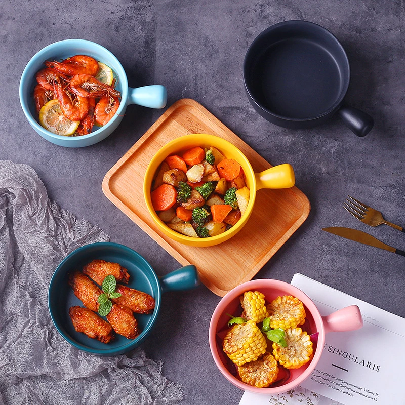 "Moderno cuenco de cerámica de estilo nórdico - Desayuno, fideos creativo plato individual con asa"