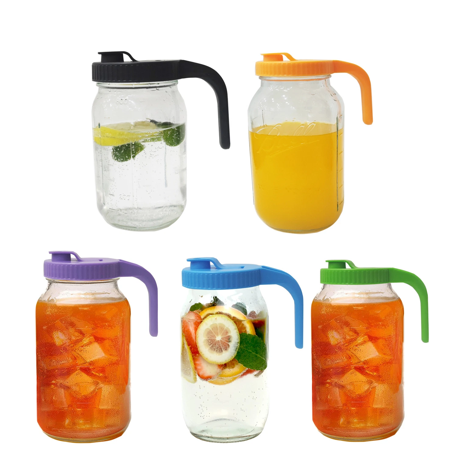 Wide Mouth Mason Jar BPA Free Drinking Pour Spout Plastic Pitcher Flip Cap Lid with Handle