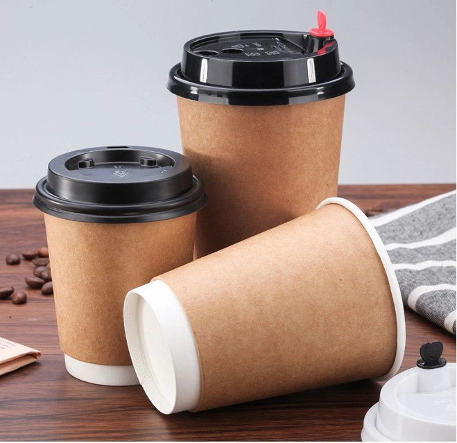 Eco-Friendly Double Wall Paper Coffee Cup with Kraft Paper Outer Layer