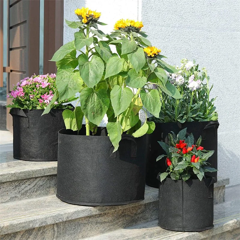 Nonwoven Fabric Pots with Handles for Flowers and Plant Garden