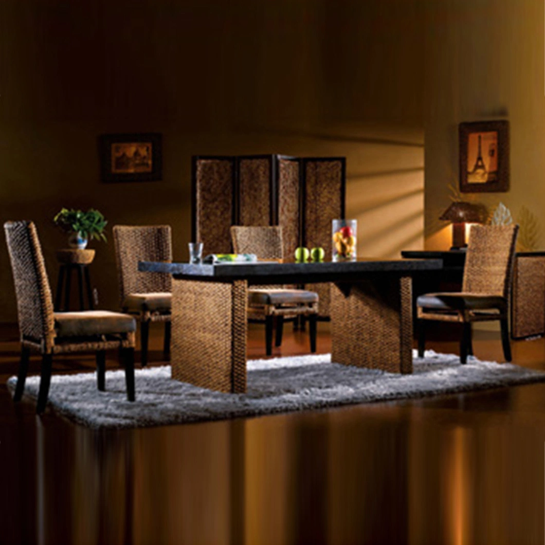 Comercio al por mayor de lujo de diseño clásico en forma de L Esquina Sofás Sofá mimbre natural Restaurante Los muebles de patio con espejo Desk