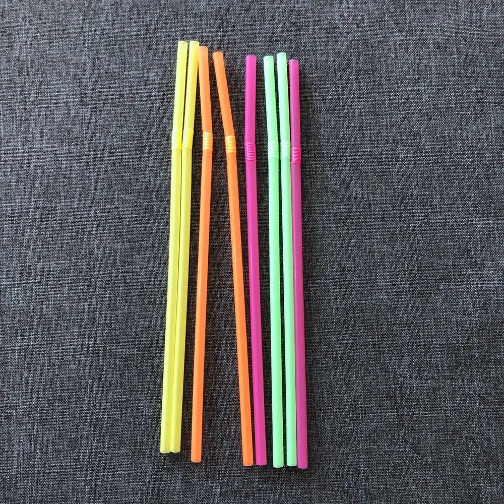 Reusable Plastic Neon Colour Flexible Drinking Straws for Tea, Cocktail, Juice and Other Drinks