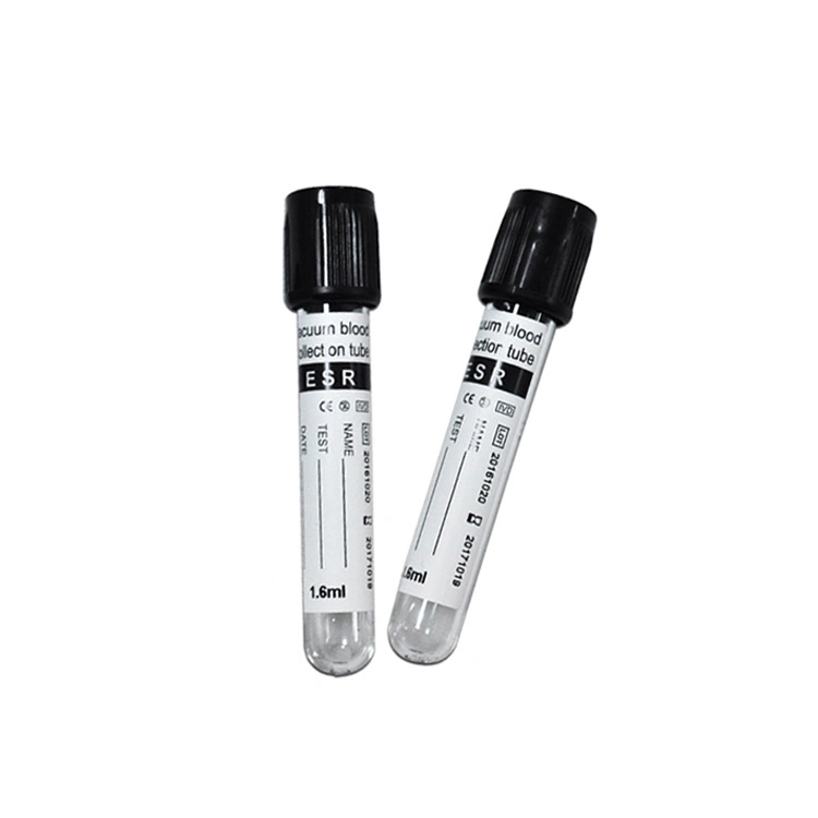 Medical Supply Sodium Citrate 1: 4 Disposable Vacuum ESR Blood Collection Tube with Black Cap