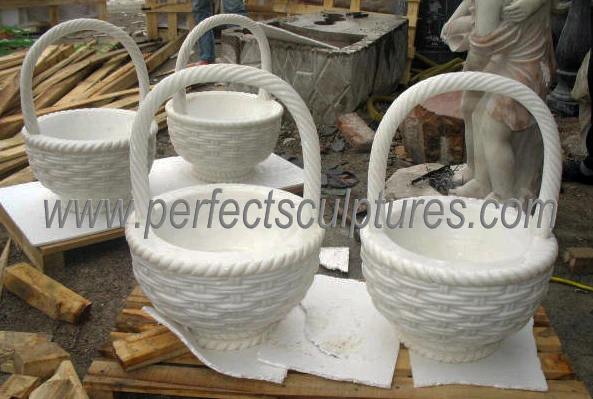 Outdoor Garden Decoration Small Size Marble Stone Flowerpot (QFP093)