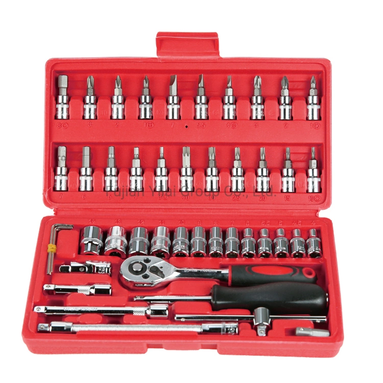 Factory Direct Selling Heavy Standard Hand Tools 46 Piece Auto Repair Kit Socket Wrench Set Plastic Box