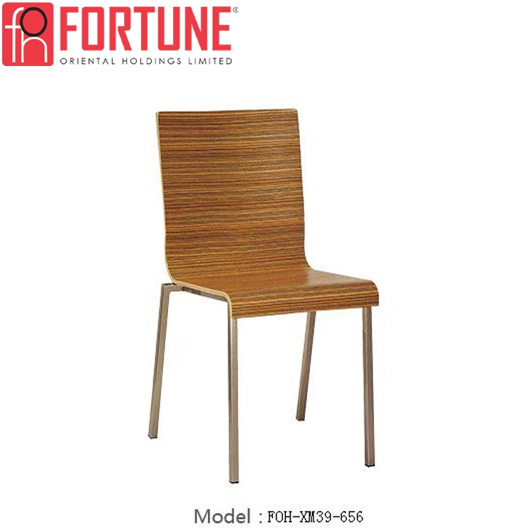 Precio más bajo de madera contrachapada Restaurante Silla apilable con acero inoxidable para la venta (FOH-XM40-143)