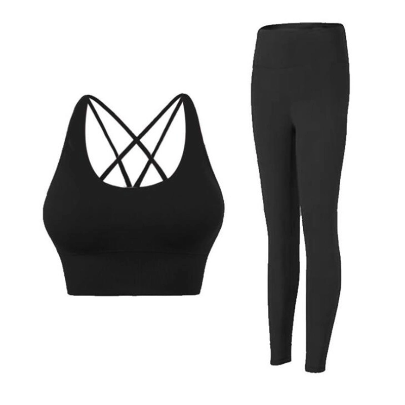 Nouveau ensemble de tenues de sport soutien-gorge à dos croisé taille haute et Combinaison de yoga à effet de hanches