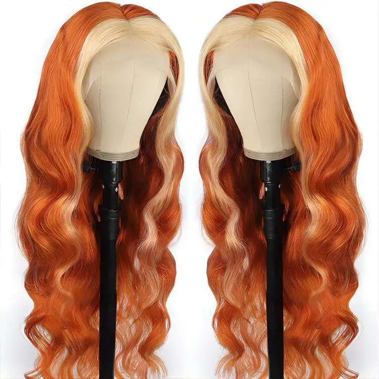 Highlingt Orange 613 Colored Human Hair Wigs Body Wave Lace Front Wig