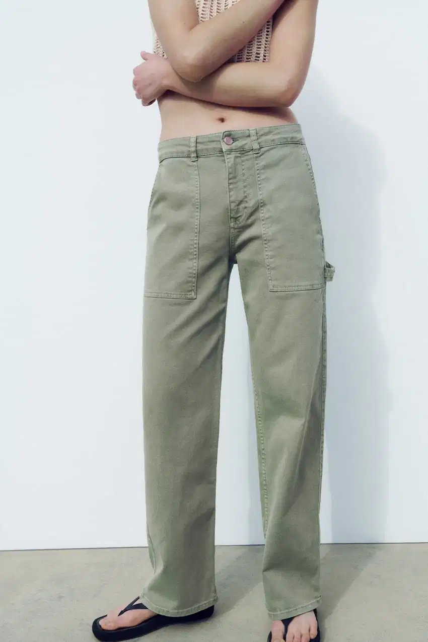 Wholesale/Supplier Women Non Stretch Denim Jeans Light Green Wide Leg Jeans