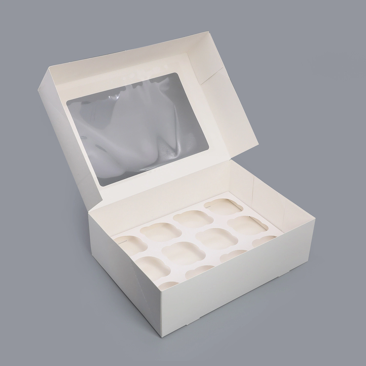 Personalizar el logo impreso blanco 350gsm Food Grade Cupcake Caja con ventana