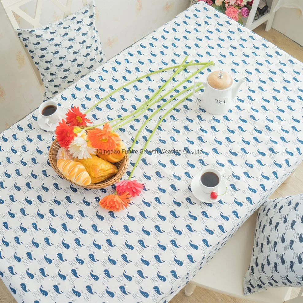 Blau Wal Muster Polyester Baumwolle Home Küche Tischbezug mit Tischläufer