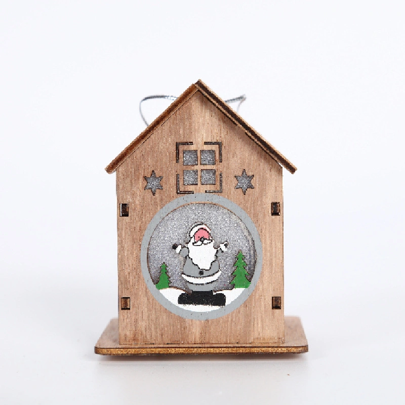 Wooden Christmas Light House Cartoon Old Man Snowman Pattern Christmas Tree Ornaments