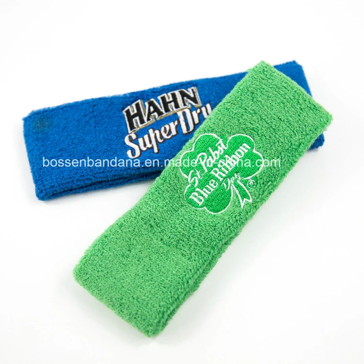 La fábrica OEM Custom logotipo bordado en verde toalla de algodón de sudor Deportes cintillos