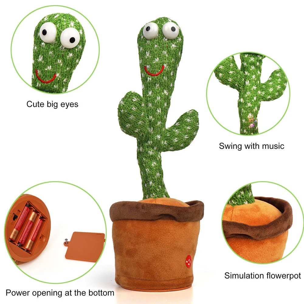 Funny Cactus Plush Toy Electronic Singing and Shake Dancing Cactus