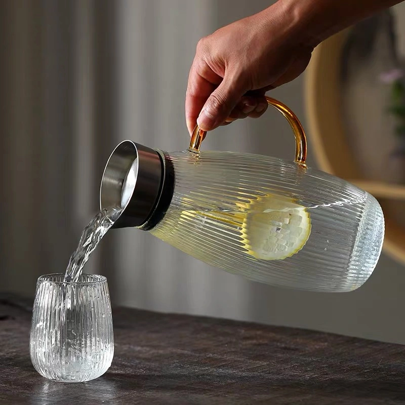 Haut théière verseuse en verre borosilicaté Carafe Drinkware eau Bouteille 1.7L avec crépine en acier inoxydable