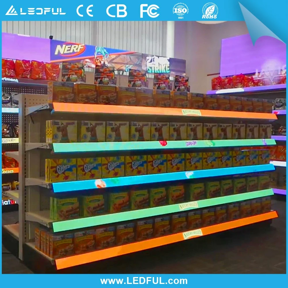 HD P1.25 COB P1.875 SMD Panel LED de señalización interior borde estante digital muestra el uso de un supermercado