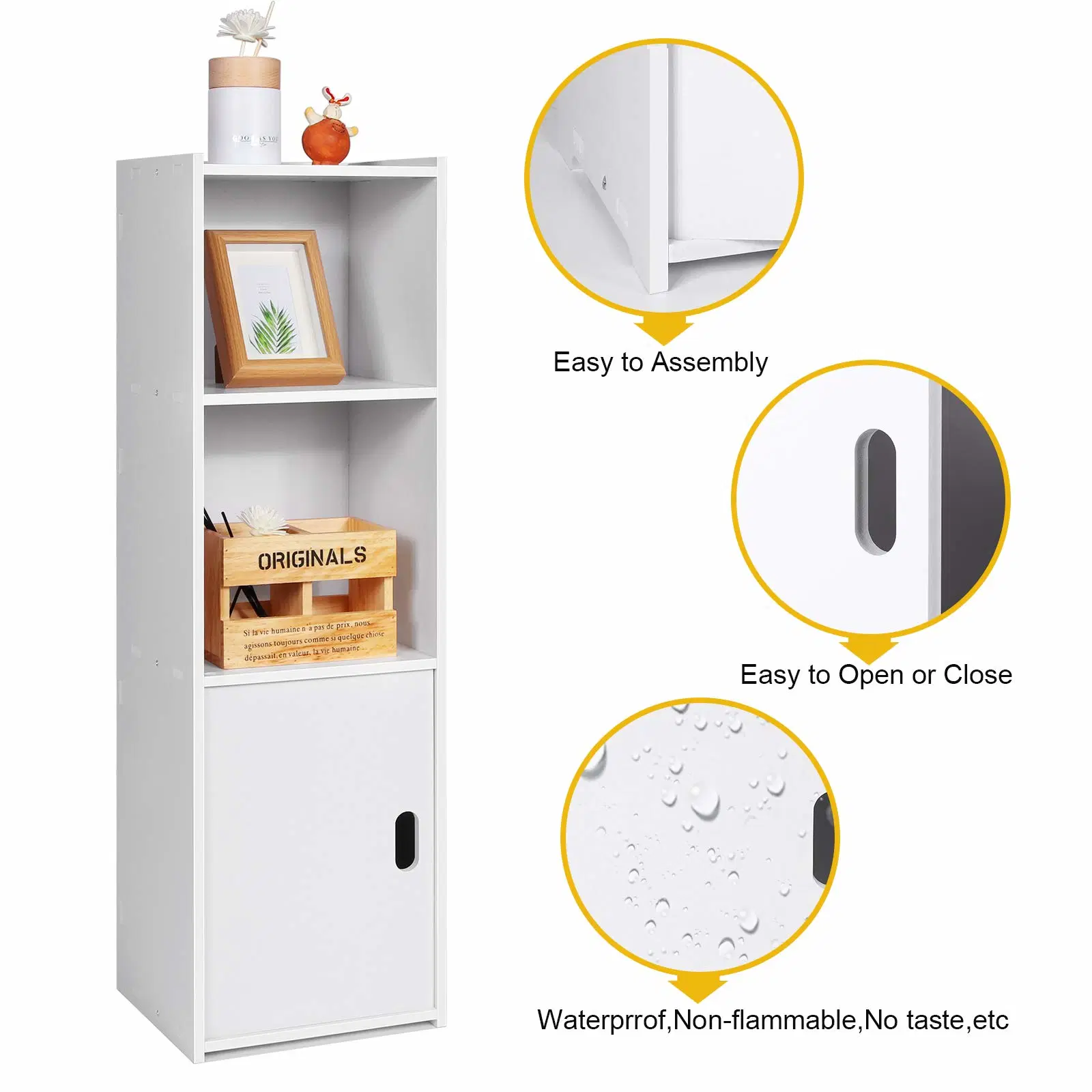 Waterproof Bathroom Cabinets, White Floor Free Standing Cabinet, Storage Furniture for Bathroom Bedroom Kitchen Hallway, Storage Cupboard Unit