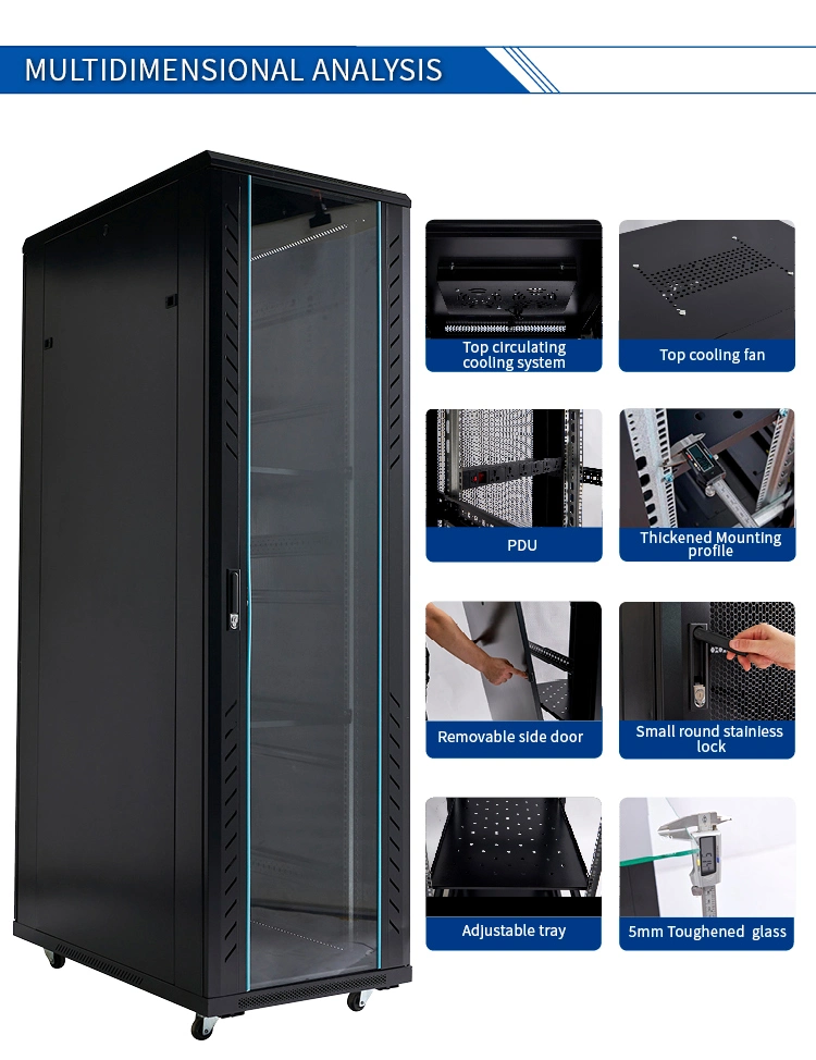 Black Cold Rolled Steel 47u 42u 37u 32u 12u 15u 18u 22u 27u Floor Standing Network Cabinet with Lock