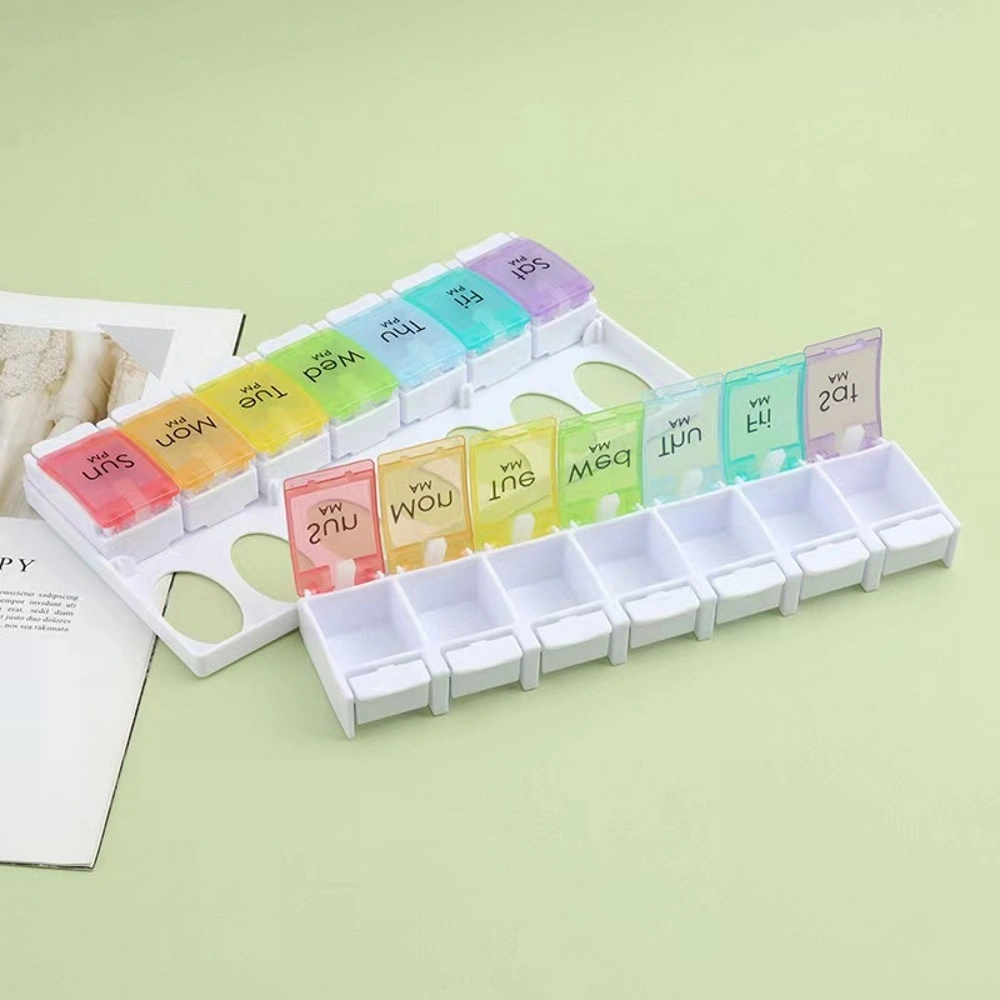 Pill Box Rainbow Medicine Organizer Seven-Day Notebook Portable Storage Box Drug Management Container Esg18514