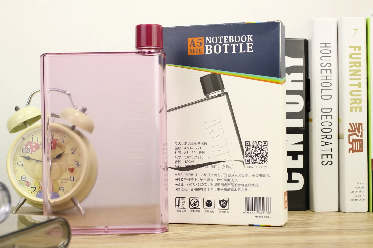 BPA Free Flat Portable Well Sealed Memo Bottle Notebook High Temperature Insulation Water Bottle