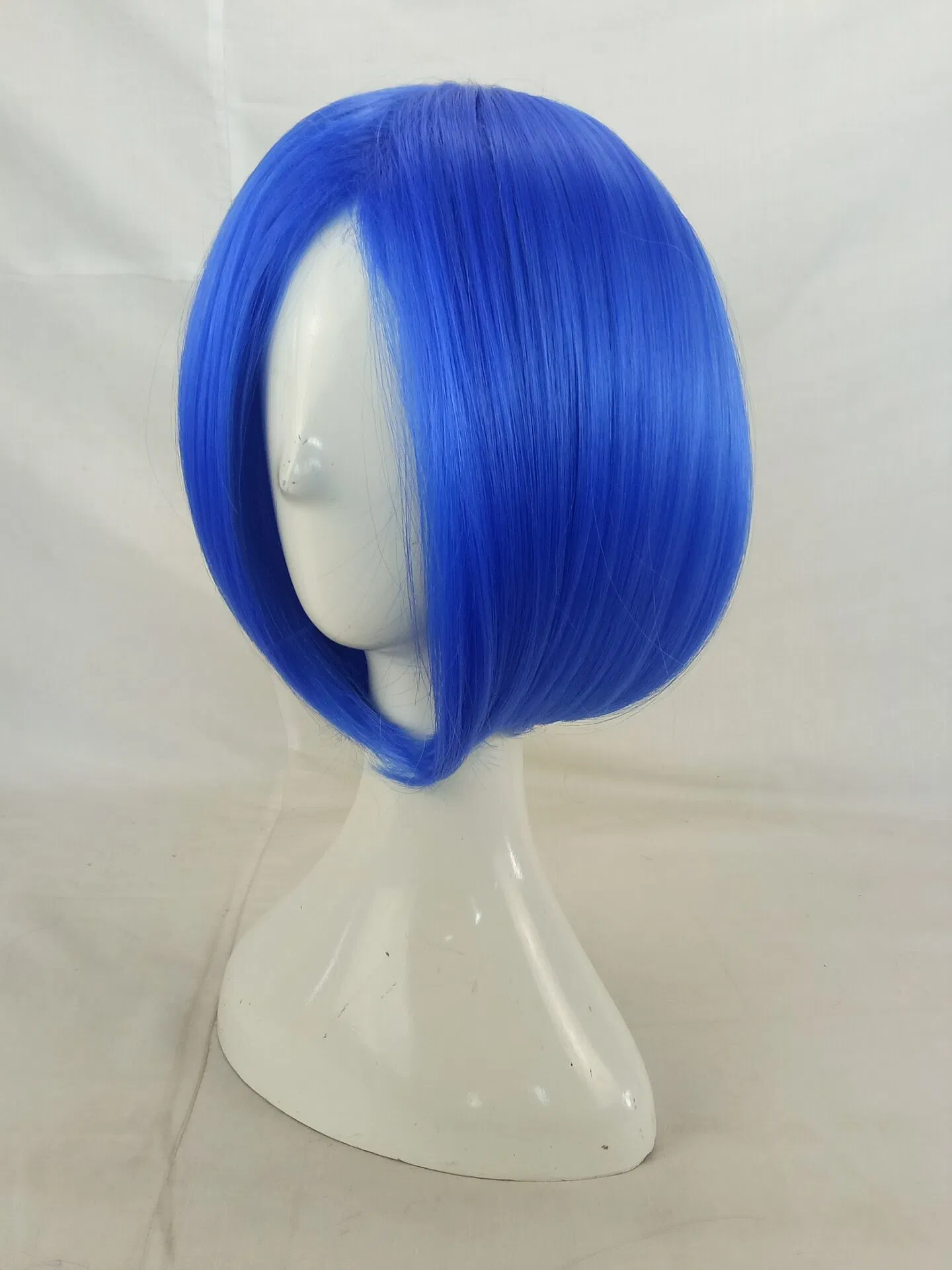 Anime Short Straight Hair Side Parting Blue Wig Student Cosplay Fluffy Realistic Synthetic Wig