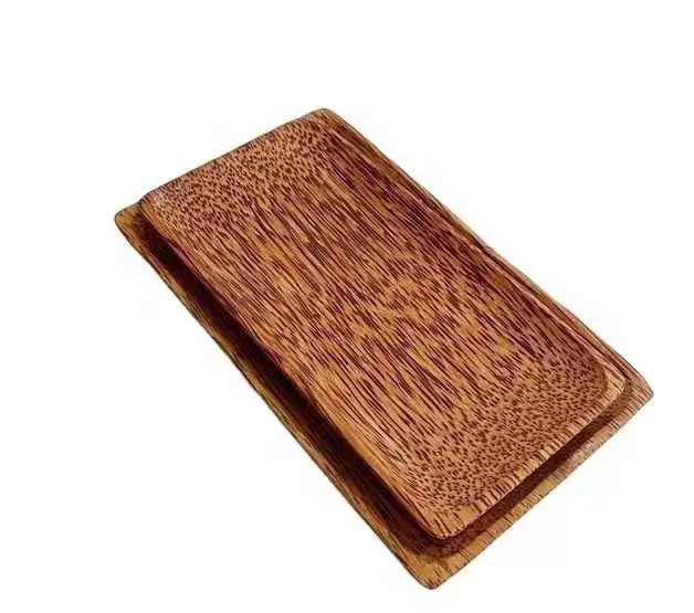 Plateau rectangulaire carré à la noix de coco servant de gros de bois naturel sur mesure Plateau de service