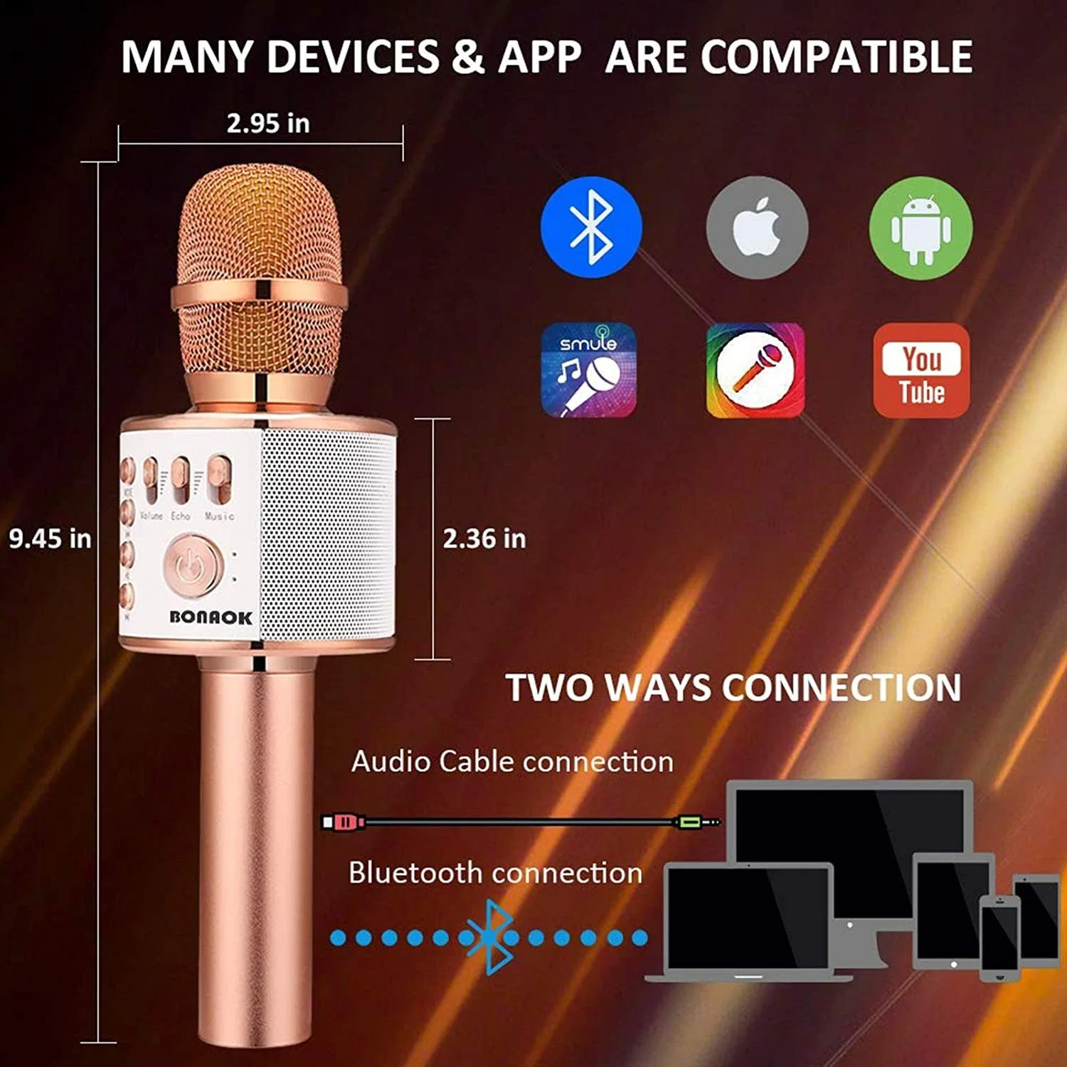 ميكروفون محمول محمول باليد، 3 في 1، مكبر صوت Bluetooth كاريوكي لاسلكي لـ كل الهواتف الذكية