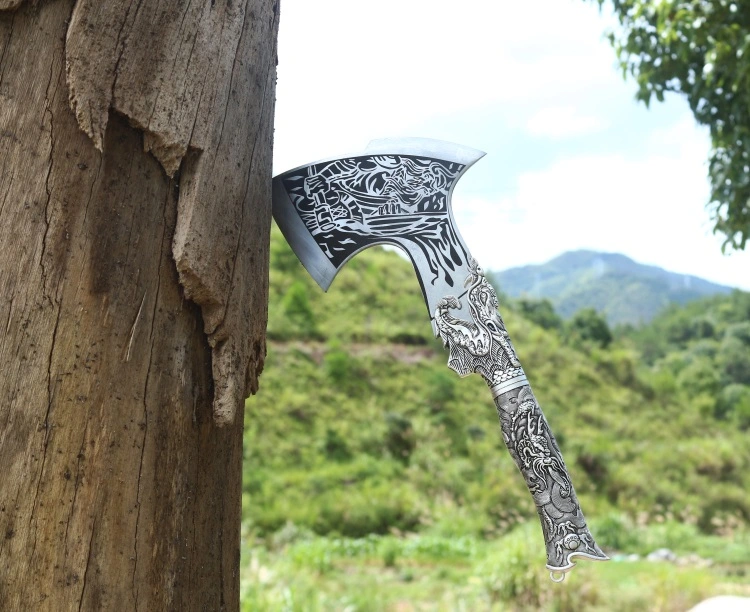 Handmade High Carbon Steel Broad Axe Tomahawk Metal Dragon Handle X201