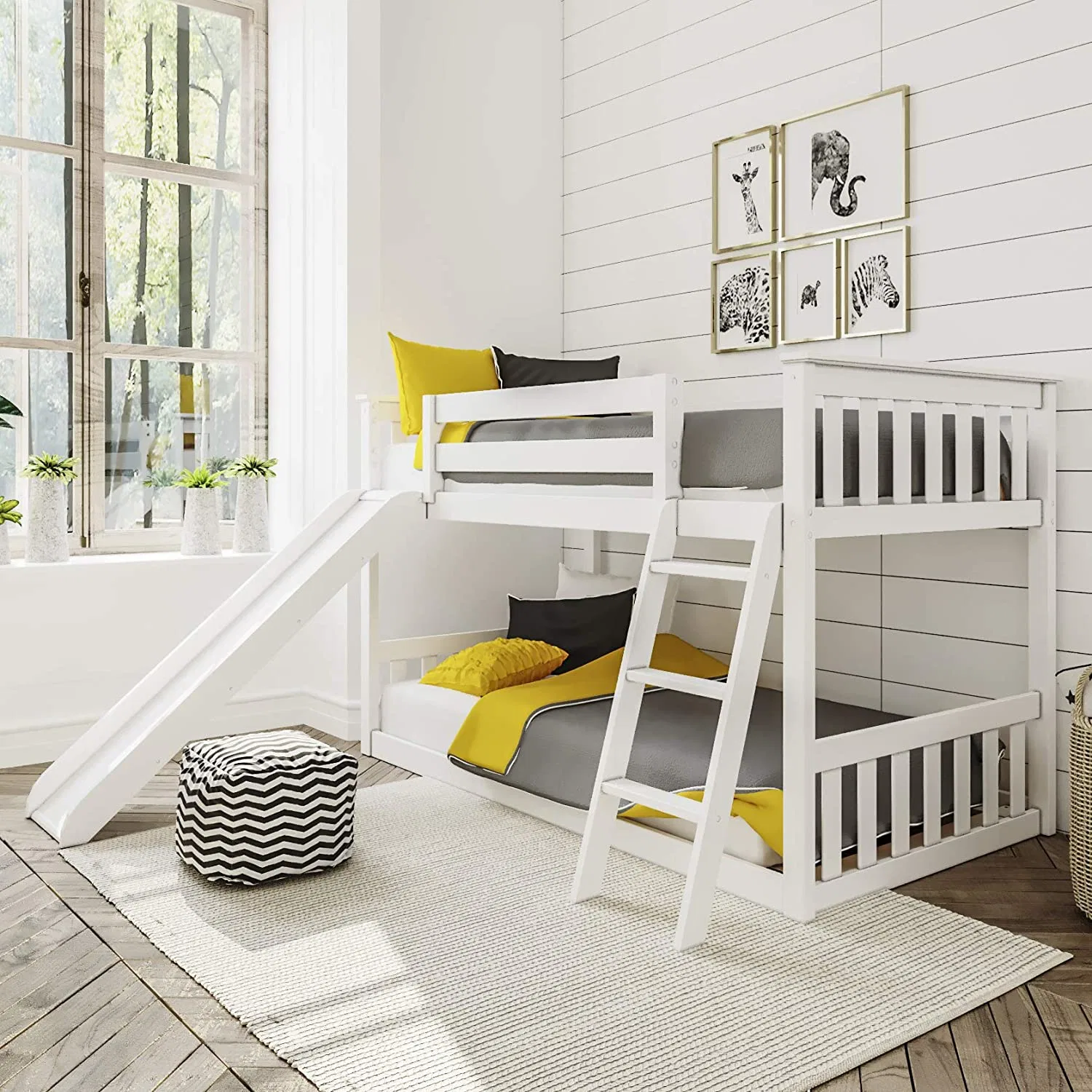 Bunk Bed with Slide Pine Wooden Finished Bed with Ladder/Furniture Bed/Children Wooden Bed/Bedroom Set/Bed Frame