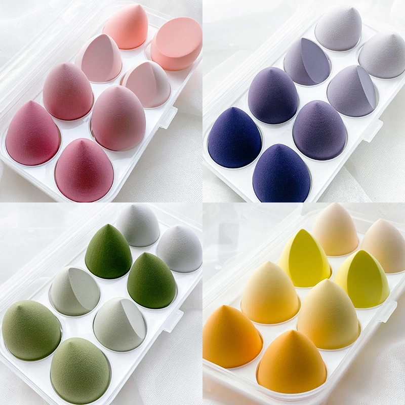 Colorful Silicone Plastic Case Microfiber Super Soft Cosmetic Sponges for Makeup Blending Egg Remove Sponge Packaging Reusable