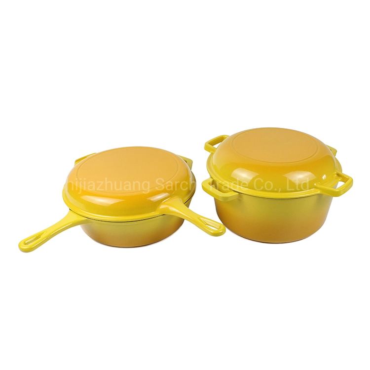 Versátil Non-Stick utensilios de cocina esmaltado 2-en-1 Multi-Cooker de hierro fundido sartén doble juego y la tapa