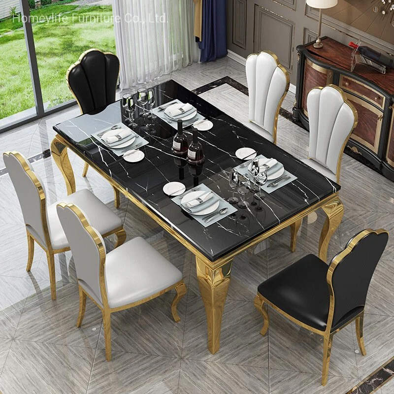 Mesa de comedor superior de mármol con base de acero inoxidable para el hogar de nuevo diseño