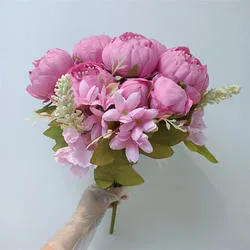 Artificial 9 Heads Silk Peony Flowers Bouquet for Home Wedding Decoration